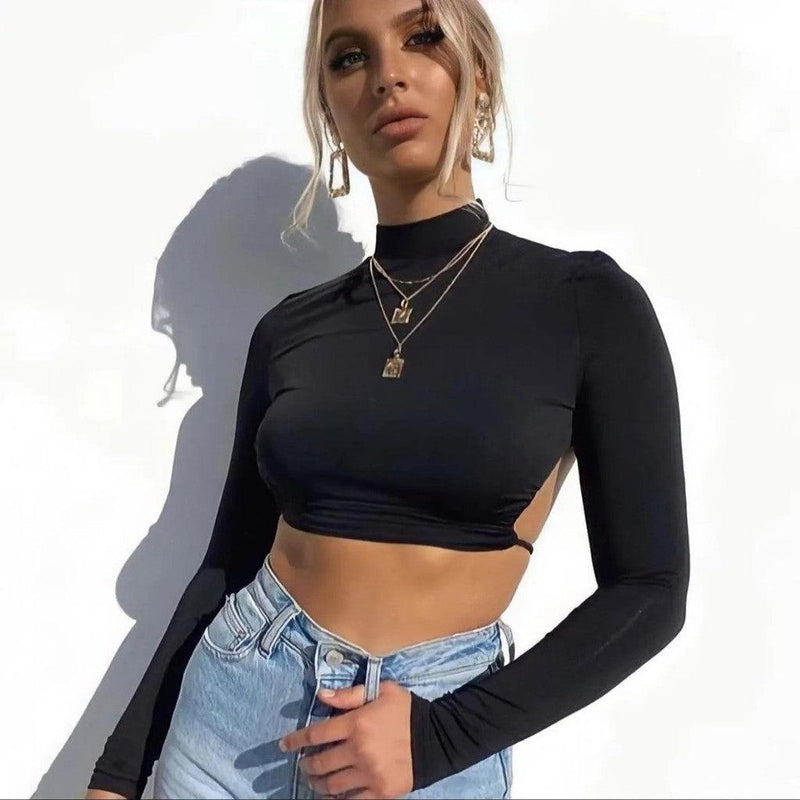 Cropped Costa Nua Manga Feminino com Gola Alta Manga Longa Top Com Manga - VistaShopExpress