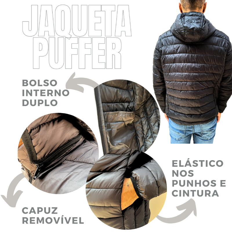 Casaco Puffer Impermeável com Capuz Removível