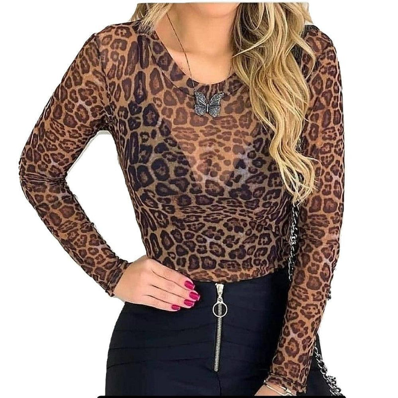 Body Tule com Transparência Animal Print - Estampa de Onça - VistaShopExpress