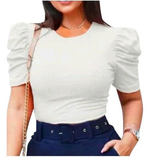 Blusa Feminina Bufante Manga Curta Canelada - VistaShopExpress